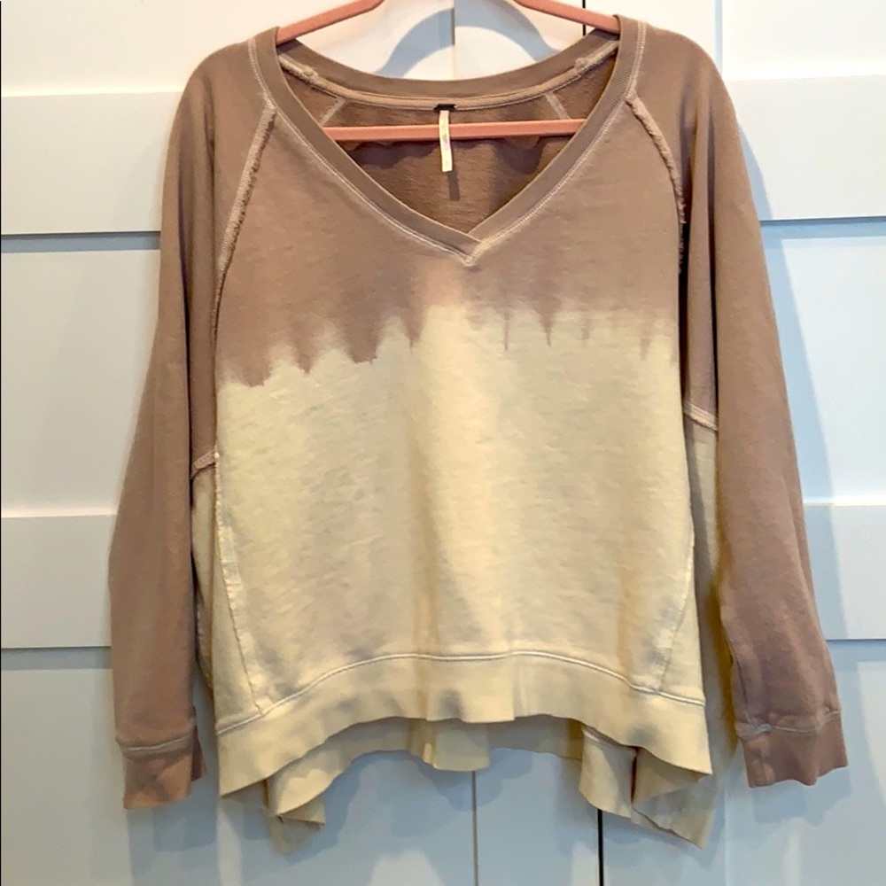 Free People Dip Dye Oversized V Neck Sweatshirt